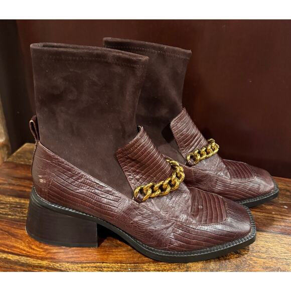 Jeffrey Campbell Patrick Sock Brown Lizard Suede Bootie – Size 8 - Picture 2 of 8